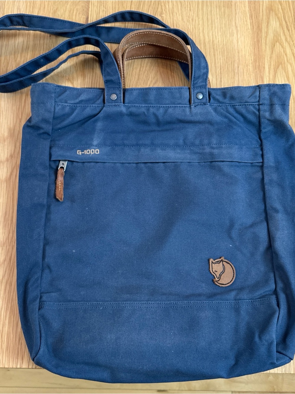 Fjallraven Navy Canvas G-1000 Tote convertible backpack with Brown Accents